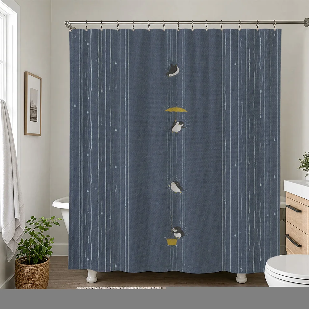 Whimsical Blue Watercolor Striped Shower Curtain Waterproof Bath Decor Curtain Liner Set for Master Bathroom Home Novelty Umbrel