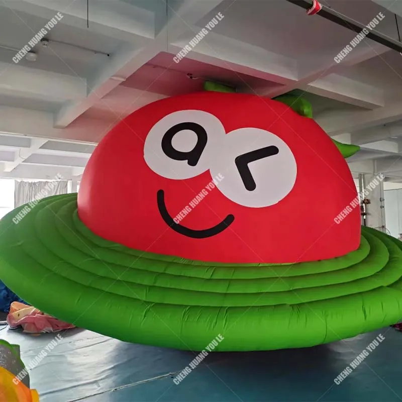 

5 meter red inflatable tomato cartoon UFO fruit food balloon doll for mall activity decoration