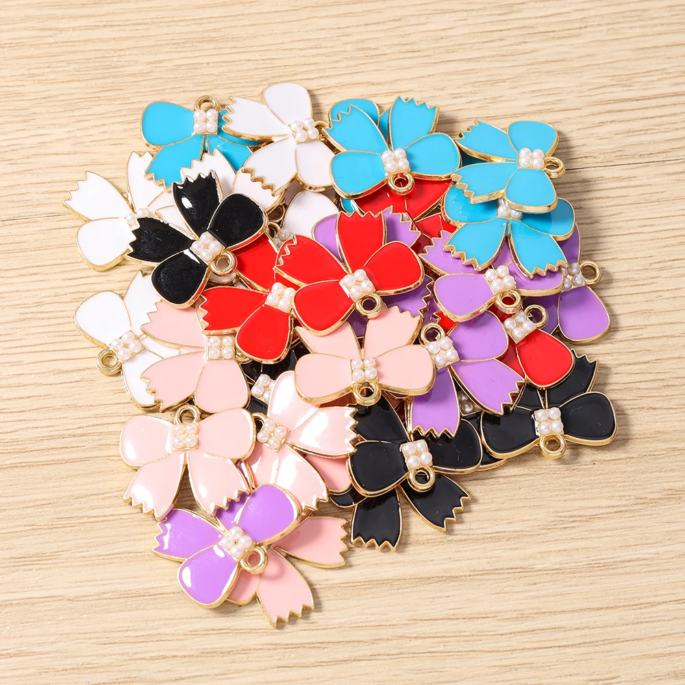 Tusember 20pcs 18*21mm Cute Bow Colorful Pearl Bowknot Charms Pendants for Earrings Bracelet Necklace Pendants Jewelry Making