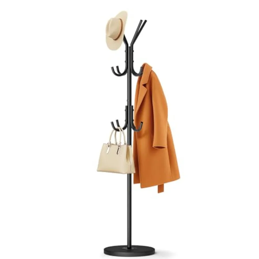 

Heavy Duty Coat Rack Freestanding with Stable Wood Base Modern Coat Tree with 12 Hooks Adjustable Coats Hanger Stand Stylish St