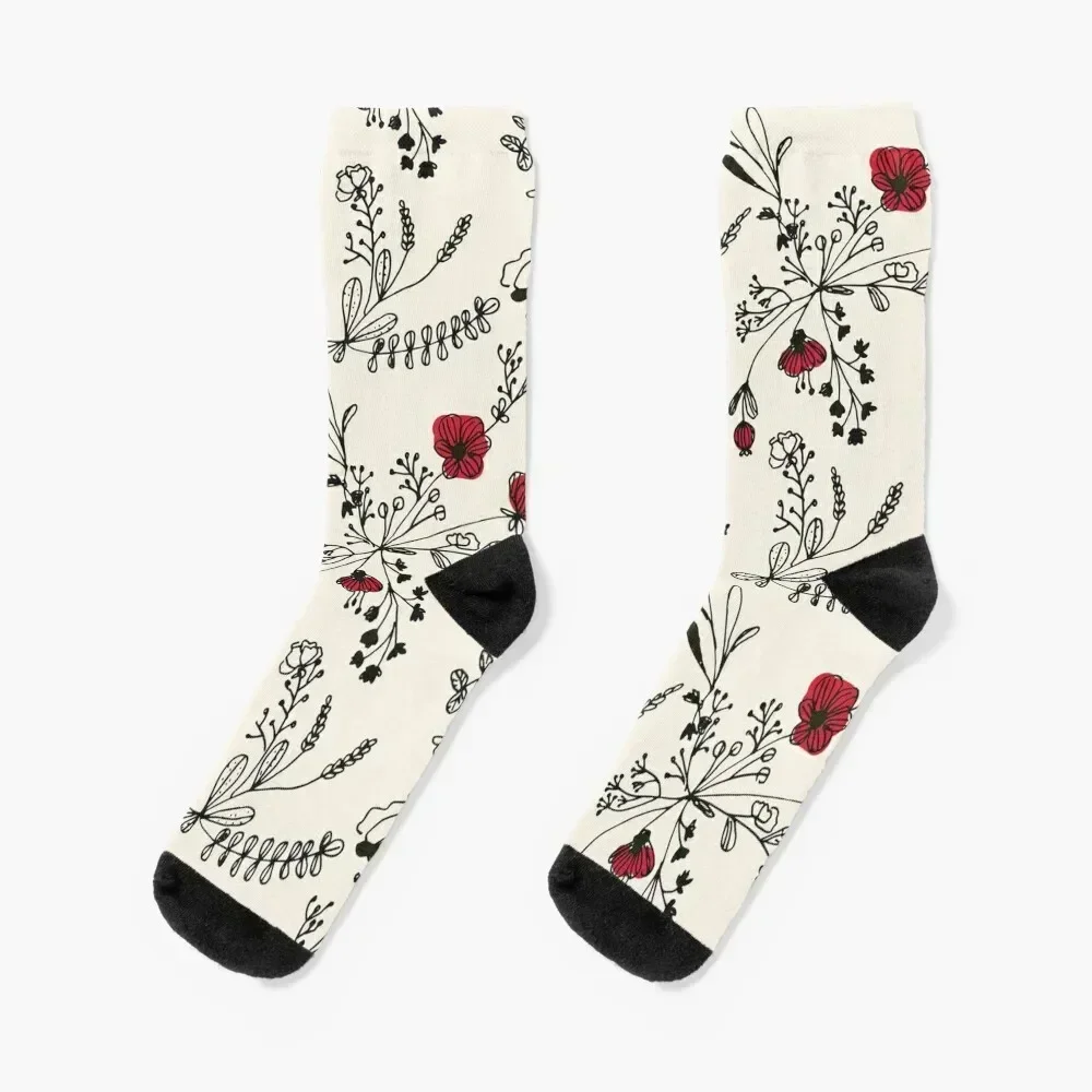 

Red Flower Pattern Socks Non-slip New year's Antiskid soccer heated Socks Women's Men's