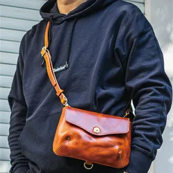 Fashion Luxury Daily Natural Genuine Leather Men's Messenger Bag Outdoor Leisure Pure Real Cowhide Small Shoulder Bag Youth