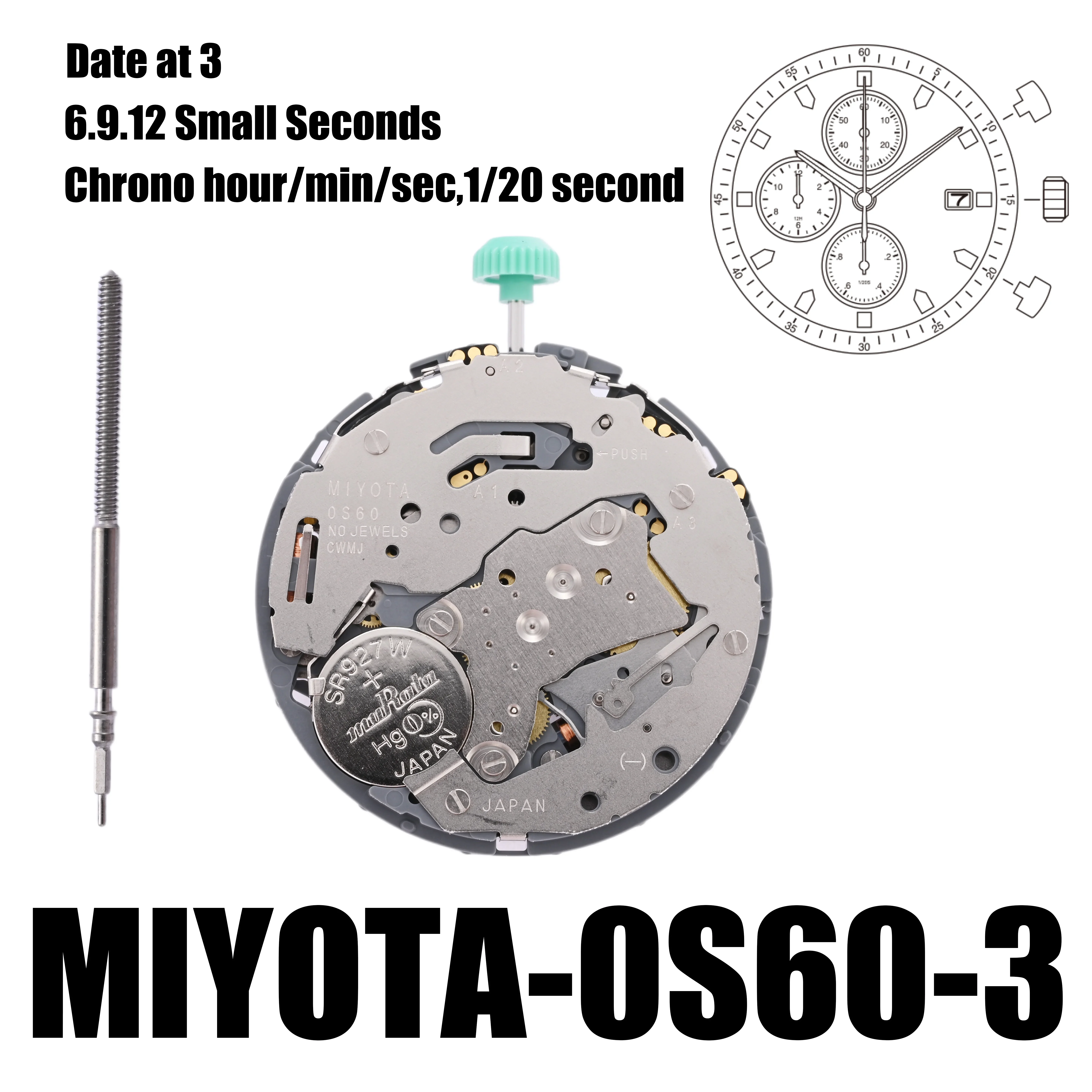 Imagem -03 - Movimento do Miyota Chronograph Chrono Hora Min Max. Tamanho 13 4.13 mm 0s60 0s603