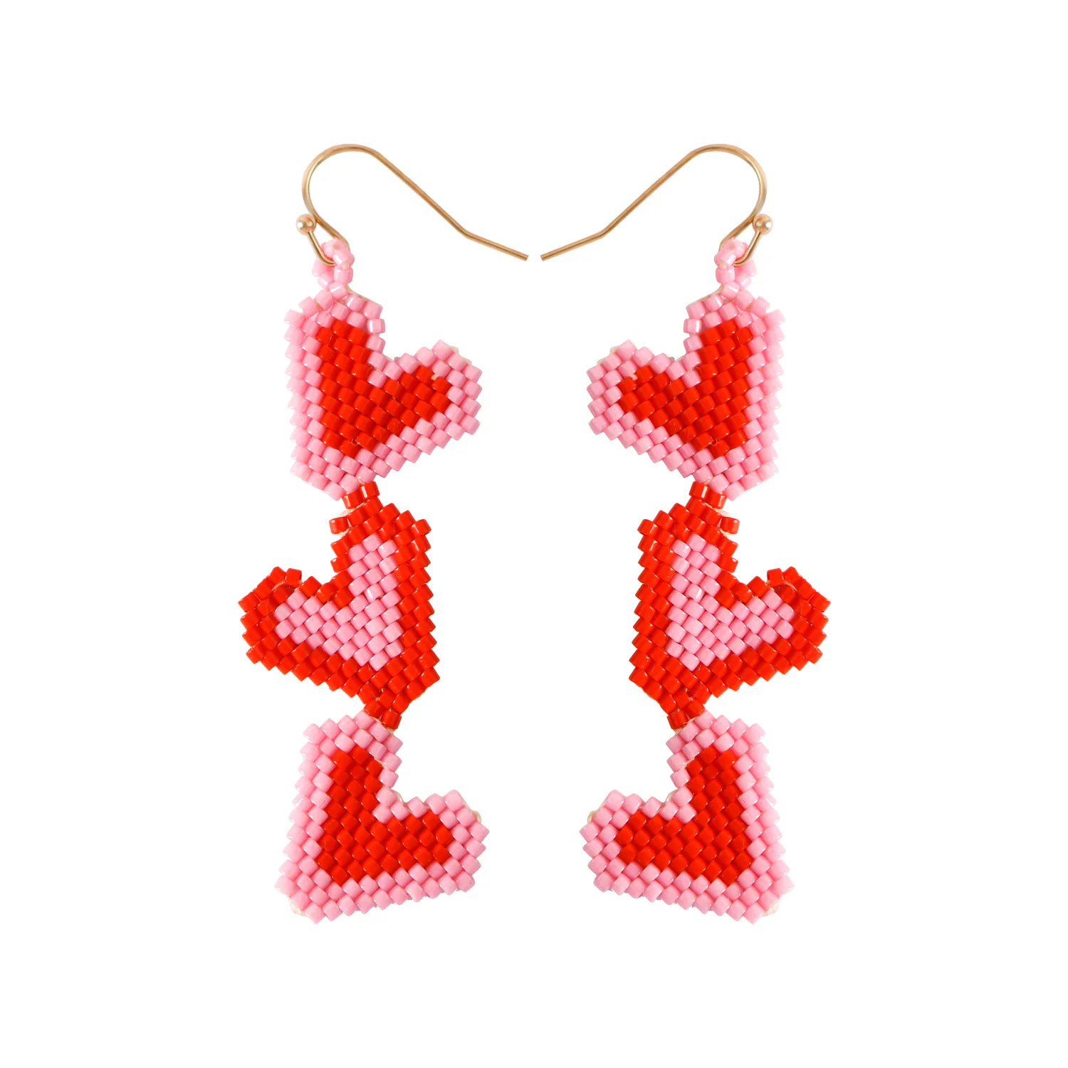 Beaded earrings Originality Heart-shaped Colour Design Three layers Hand knitting Bohemia Alloy Tide Simple Rice bead earrings