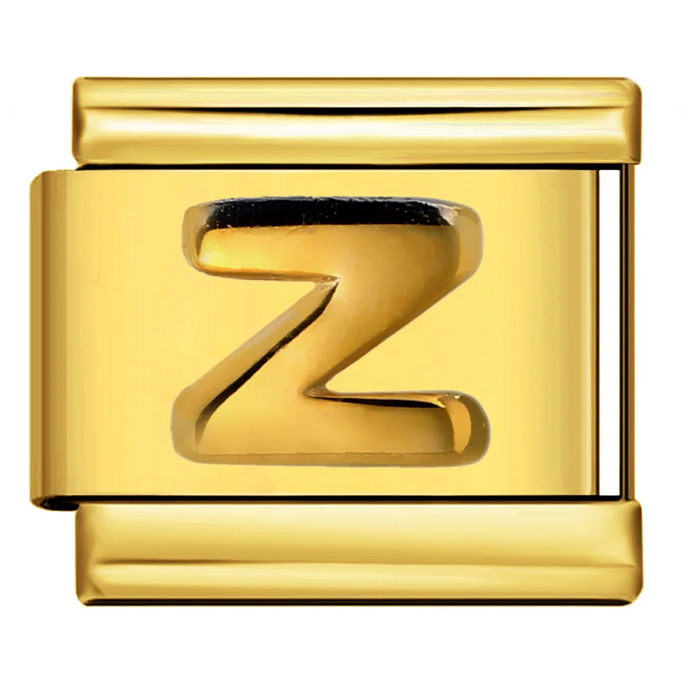 Modische italienische Glieder passend für 9mm Edelstahl in Goldfarbe, 26 englische Buchstaben A-Z Anhänger Schmuck für Damen und Herren, DIY Armbandherstellung. – Detail 6