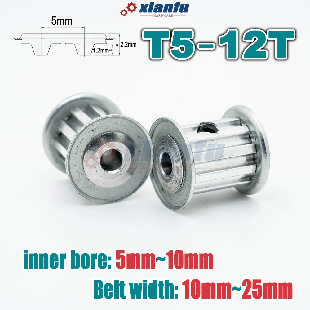 

T5 AF Type 12Teeth Timing Belt Pulley 12T Transmission Synchronous Drive Wheel CNC Bore 5～10mm Width 11/16/21/27mm 12 Teeth