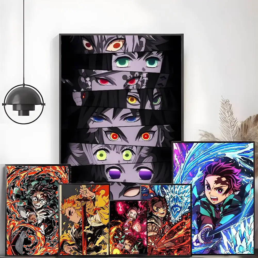 Hot Anime Demon Slayer Poster High-definition art sticker Self adhesive waterproof home decoration for living room