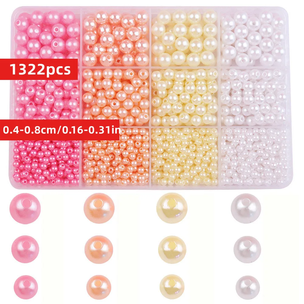 

1322pcs/set 4/6/8/10mm Pink and white round beads with hole box, for Valentine's Day DIY jewelry making bracelet necklace keycha