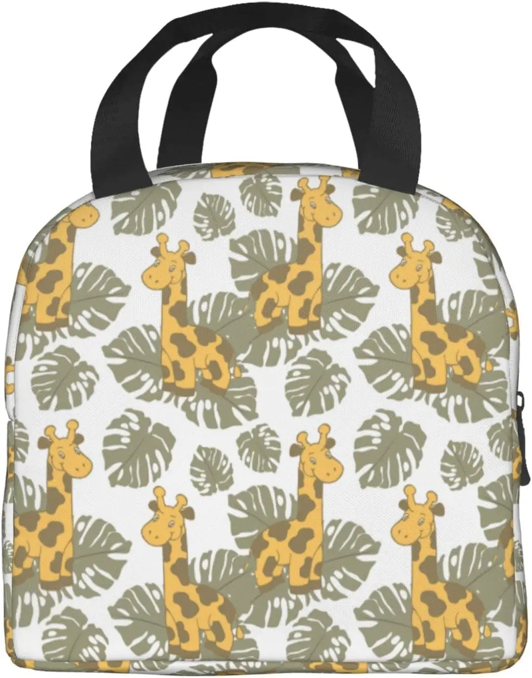 Baby Giraffes And Tropical Leaves Lunch Bag Small Insulated Lunch Box with Front Pocket Aesthetic Lunch Bags for Girls Boys Free