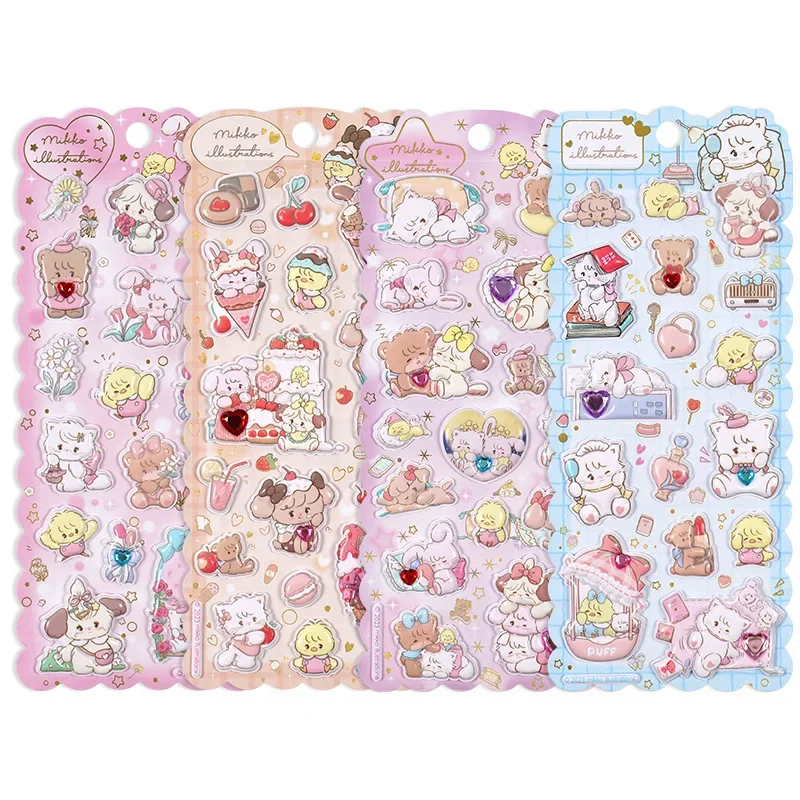 1 pc Cartoon Cute Cat with Diamond Puffy 3D Stickers Scrapbooking Diy Journal Stationery Sticker Sheet Gift Deco Prize