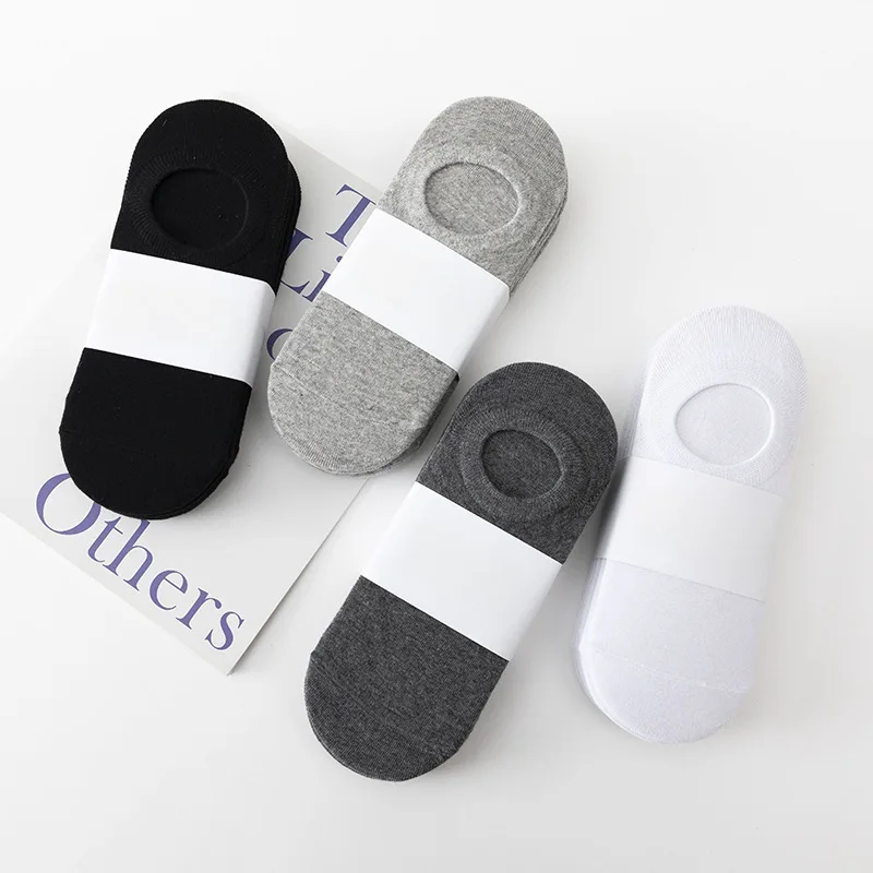 Socks Men Short No Show Low Cut Ankle Cotton Thin Black White Multipack Non-slip Silicone Summer Breathable Invisible 5pair /Lot