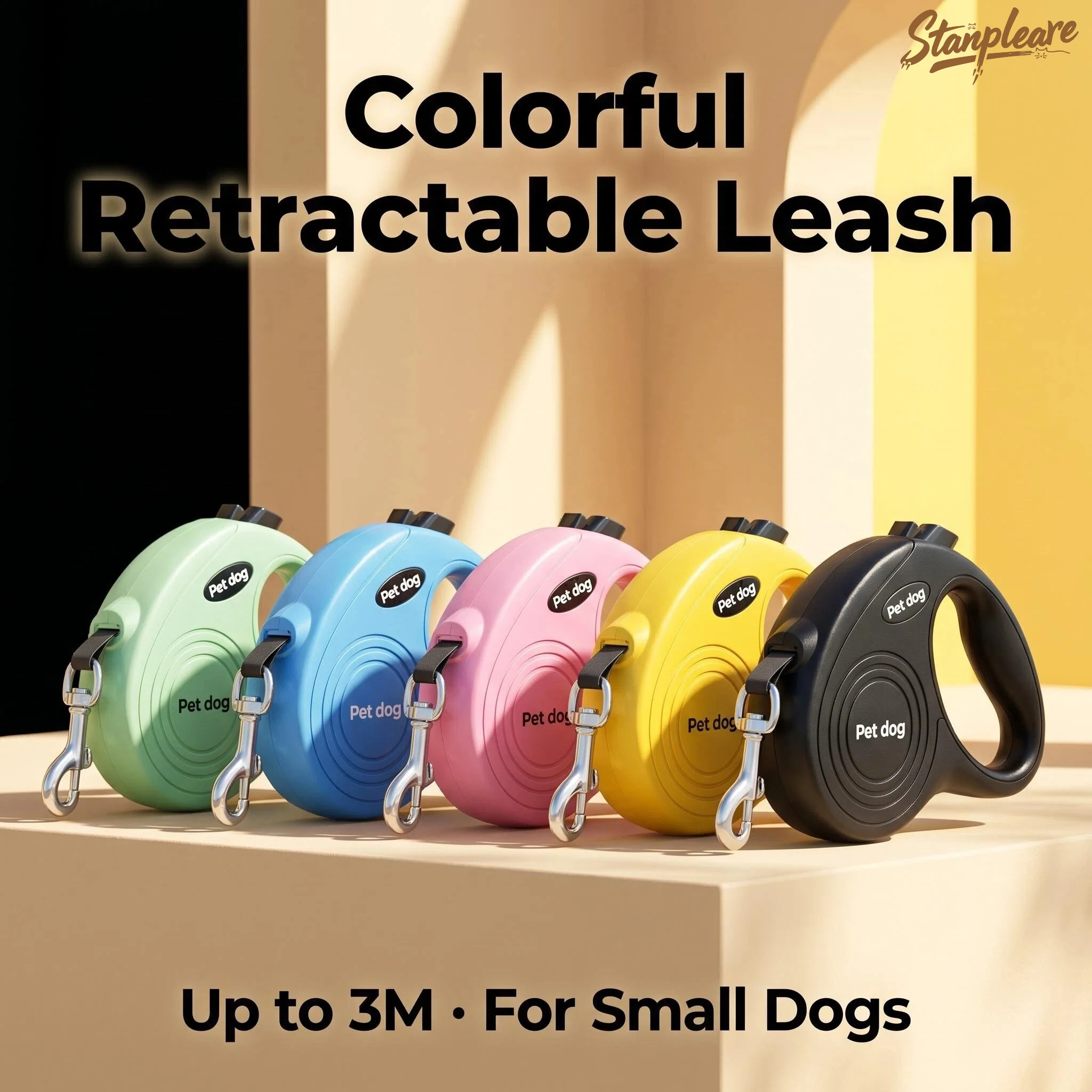 Petdog 3M Retractable Dog Leash, Anti-Burst Shock Absorbing Telescopic Rope with One-Key Brake, Durable ABS Shell for S/M dogs