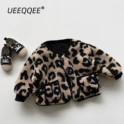 Autumn Winter Children Jackets 1-8Y Girls Thick Warm Fleece Leopard Casual Coats Korean Toddler Outerwear Kids Clothing 2024 New