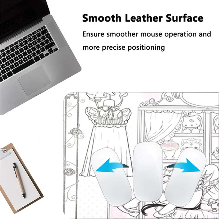 Anime Aesthetics Leather Mouse Pad Pink White Angel Desk Mat Office PC Keyboard Desks Decort Accessories Leather Mousepad Carpet - view 6