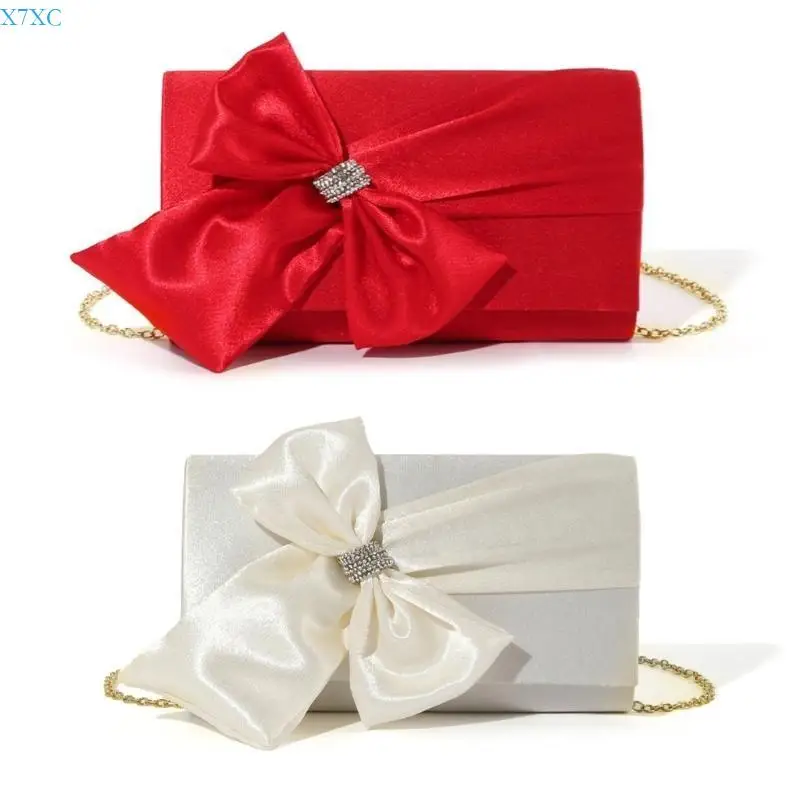 

X7XC Womens Chain Strap Crossbody Bag Bows Evening Bag Handbag Elegant Banquet Bag Clutch Purse Shoulder Bag for Party