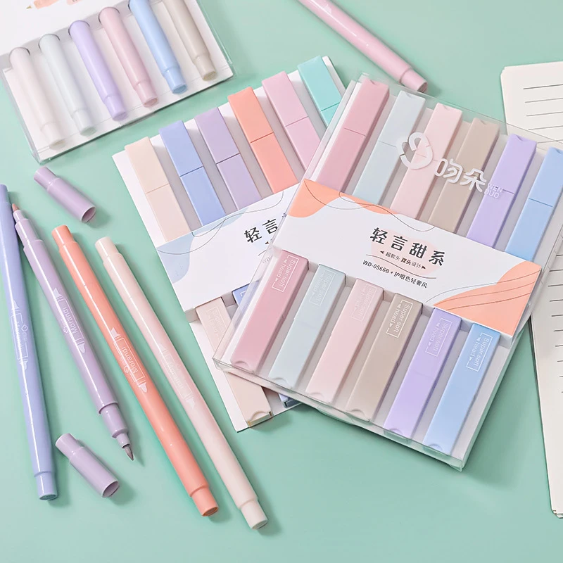 6Pcs/Set Pastel Color Marker Highlighter Pen Stationery Item Cute School Supplies Kawaii Stationery for Girl Back to School Gift