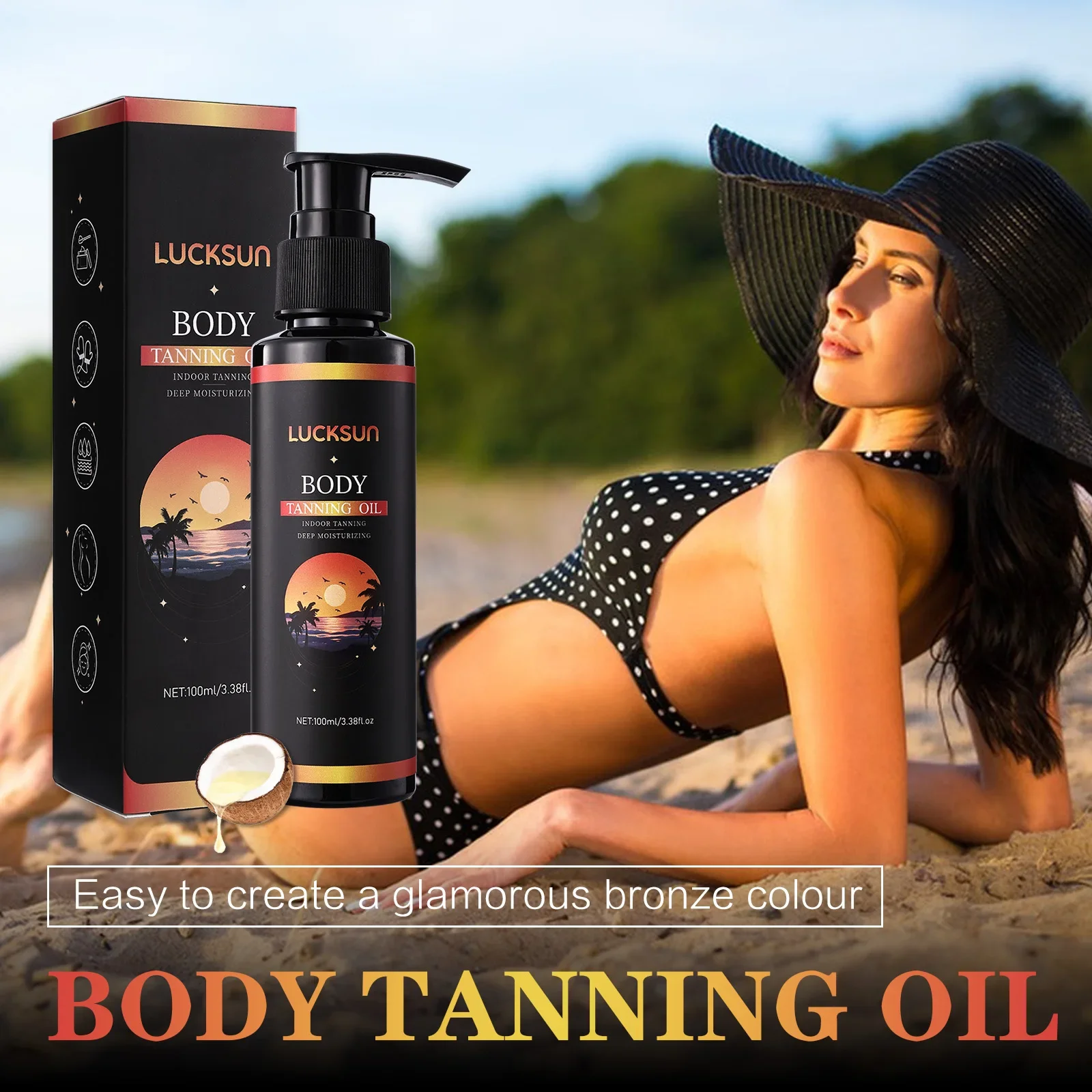 Autobronceador corporal, aceite bronceador sin sol para bronceador de aspecto natural para el cuidado de la piel corporal, brillo hundido Natural para el cutis hundido