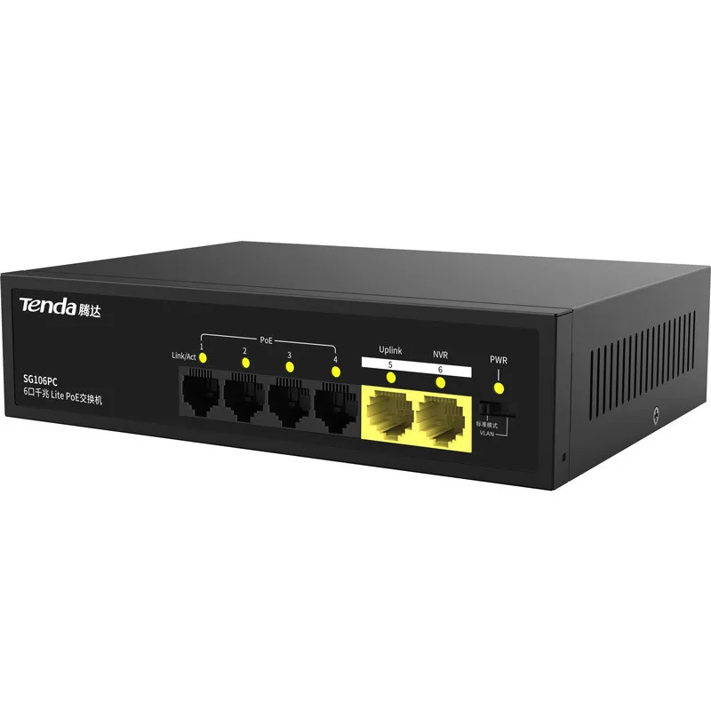 Tenda Gigabit Sg106pc เครือข่าย PoE Power 1000Mbps AP การตรวจสอบสายไฟโครงการ VLAN สาย 1Gbps Ethernet Switch