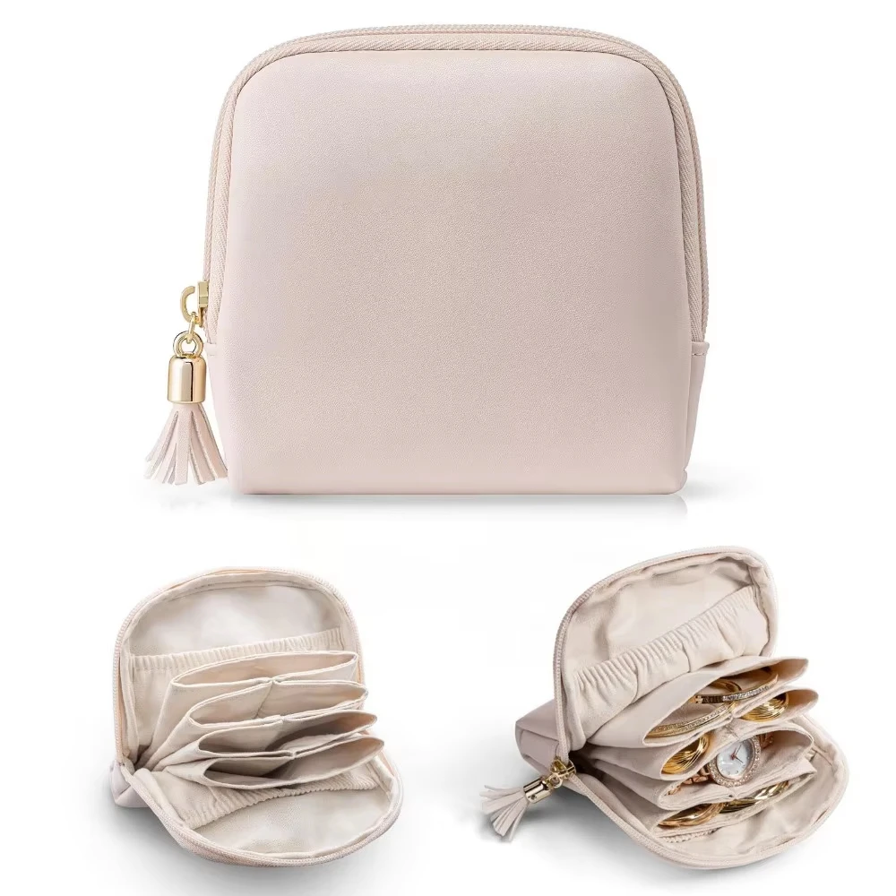 

4 Grids Jewelry Packaging Bag Multi-functional Portable Travel Earrings Ring Storage Pouch Makeup Bag Jewelry Organizer Case