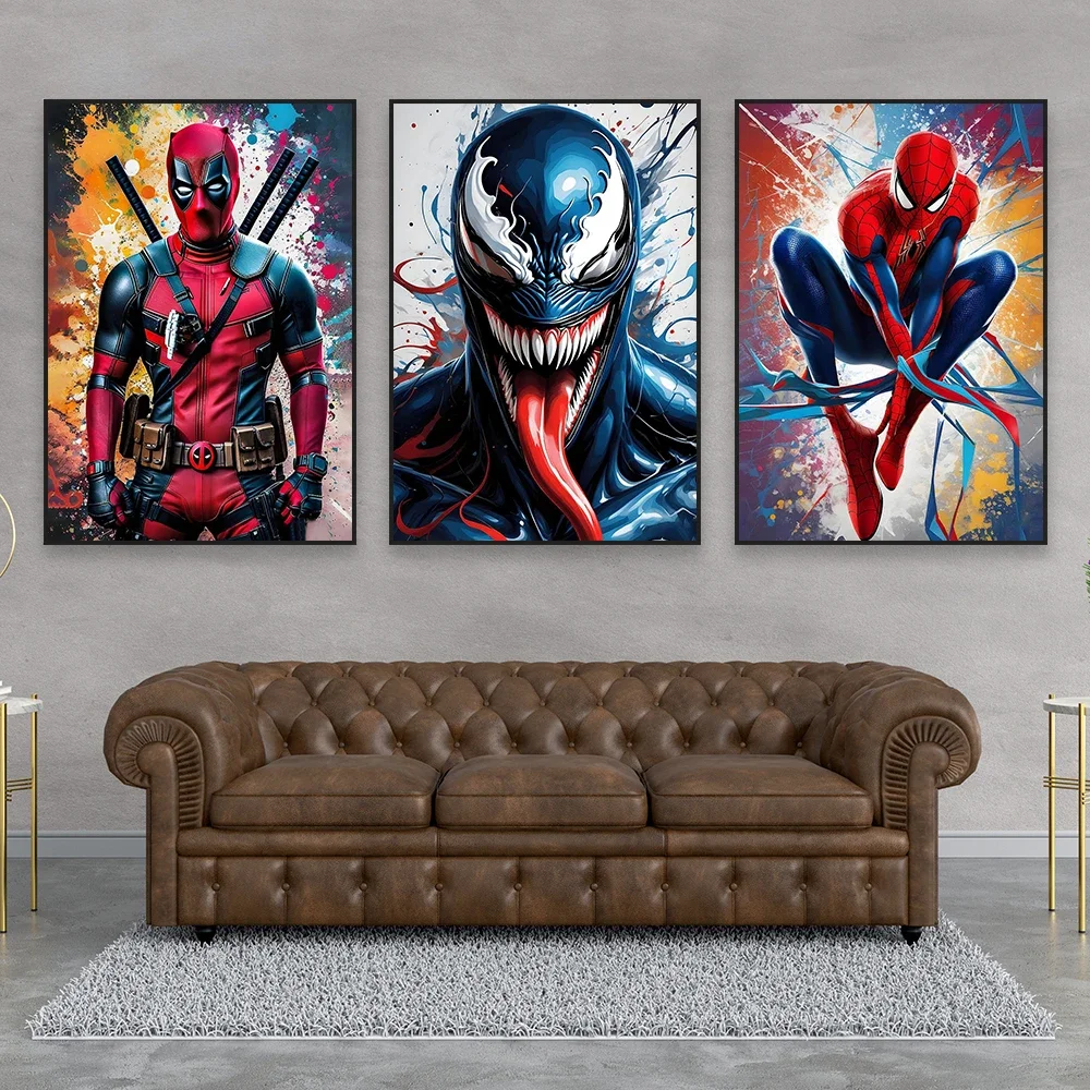 1pc frameless Diamond Paintings  Colorful Superhero Wall Art Poster Spider Man Portrait Prints Deadpool Diamond Painting Livin