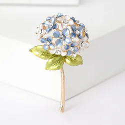 New Enamel Hydrangea Brooches for Women Unisex Rhinestone Flower Pins Event Party Backpack Decoration Clothes Accessories