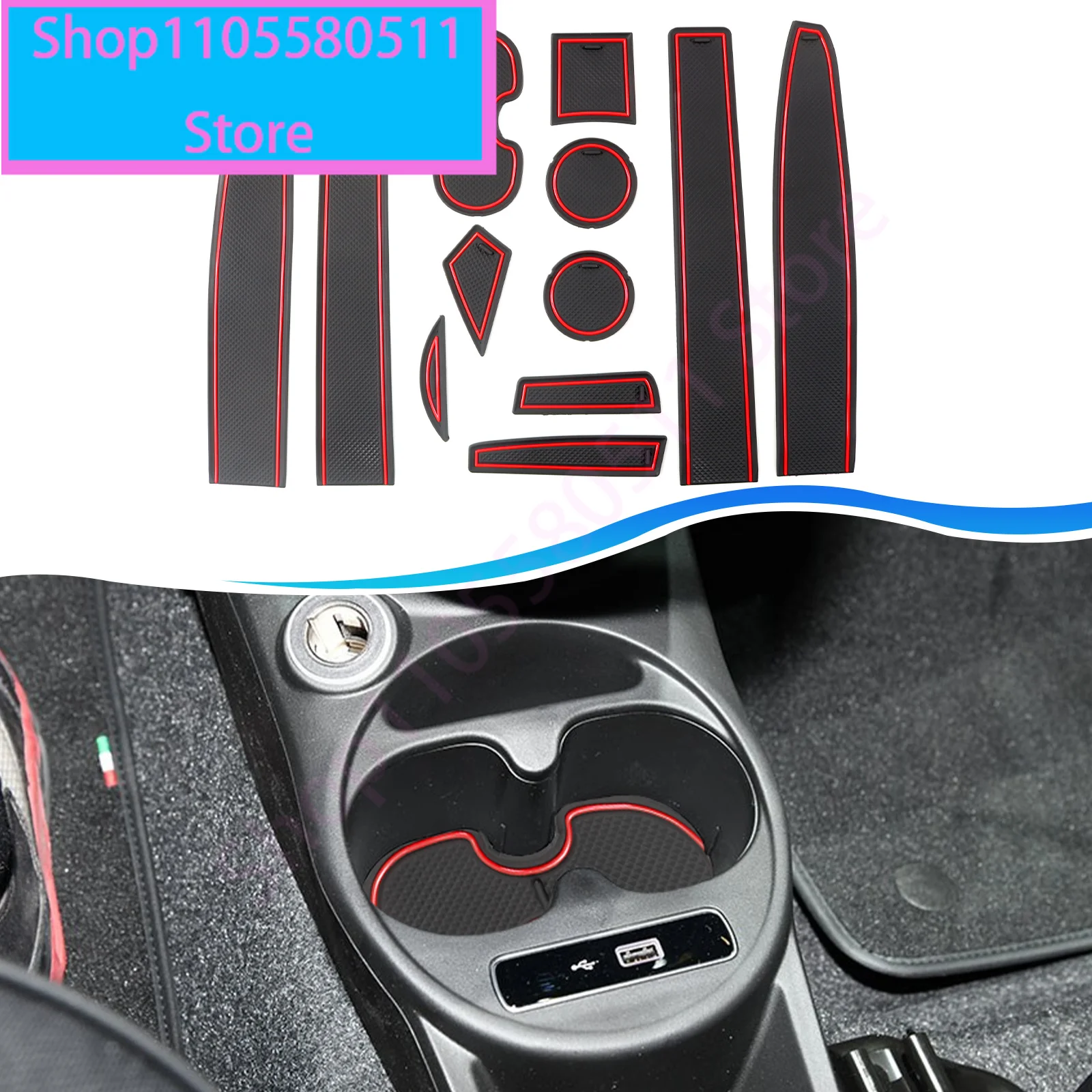 For 2020 Fiat 500 / Fiat Abarth 595 Car Door Groove Mat Anti-slip Slot Pad Auto Interior For Fiat 500 Accessories 2020