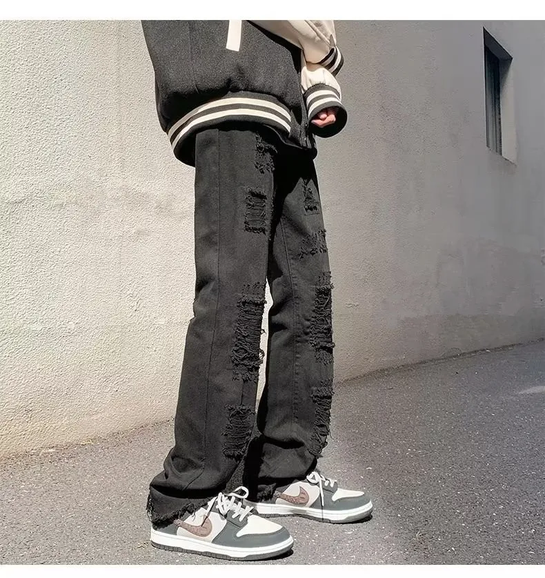 2024 spodnie y2k Streetwear weiß schlank zerrissen gestapelte Jeans Hosen für Männer Kleidung Gothic gebürstet lange Hosen Pantalones Hombre – Detail 8