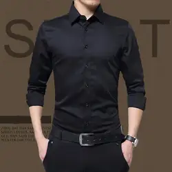 Spring Summer Social Men's Shirt Long Sleeve Business Casual Pure Shirt All Match Business Formal Men Casual Button Shirt Top
