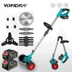 Yofidra 12000rpm elétrica dobrável cortador de grama sem fio aparador de grama ajustável ferramenta elétrica portátil para makita 18v bateria