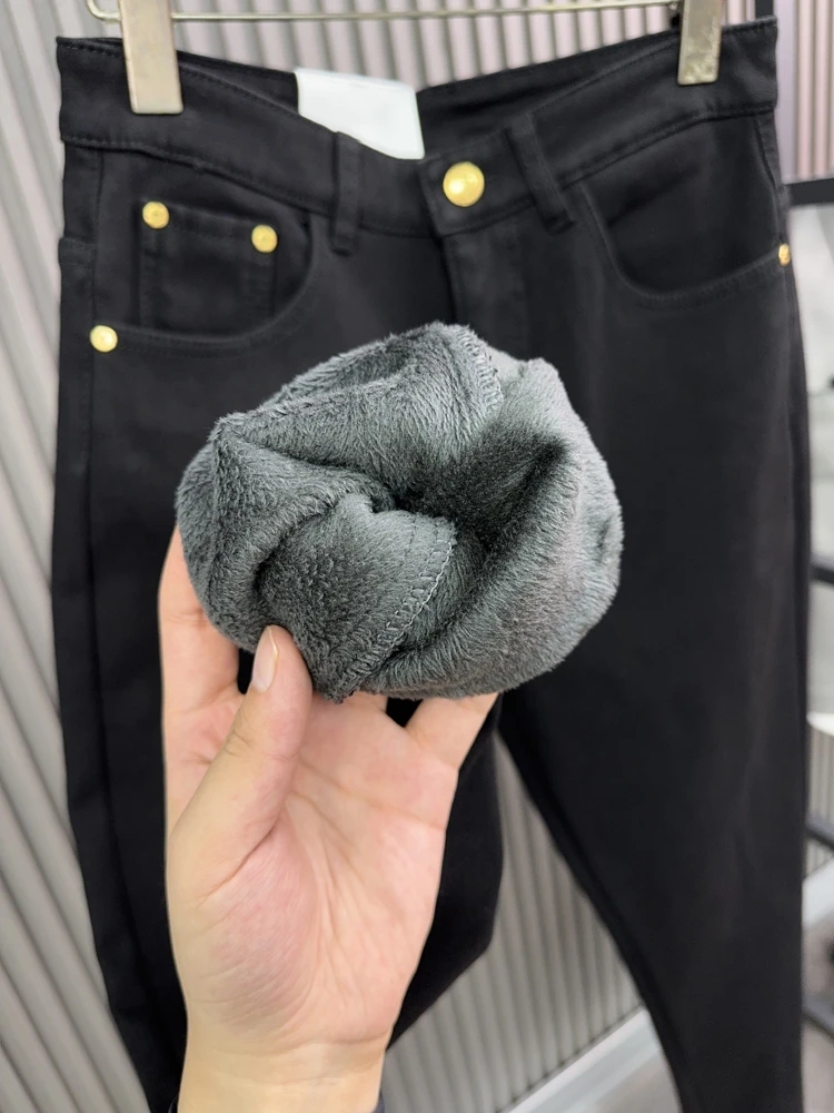 Svip Sli Fce Lined Slim Fit Cone aped Straight Leg Denim Jeans for Men Winter Warm Elastic mid Stretch M Model