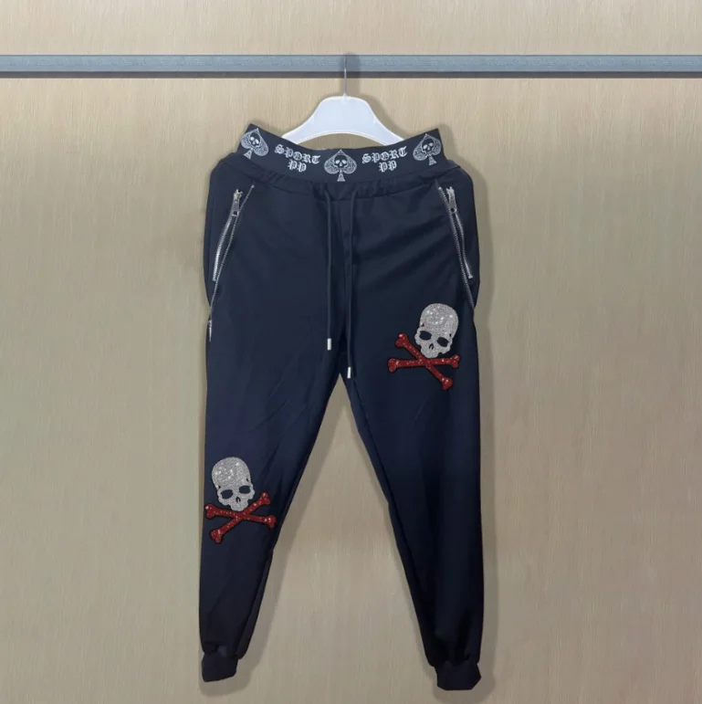 웜 브랜드 팬츠 클래식 남성 디자이너 바지 반짝이는 라인스톤 남성 바지 통기성 라인스톤 스웨트팬츠 조절 가능한 드로스트링