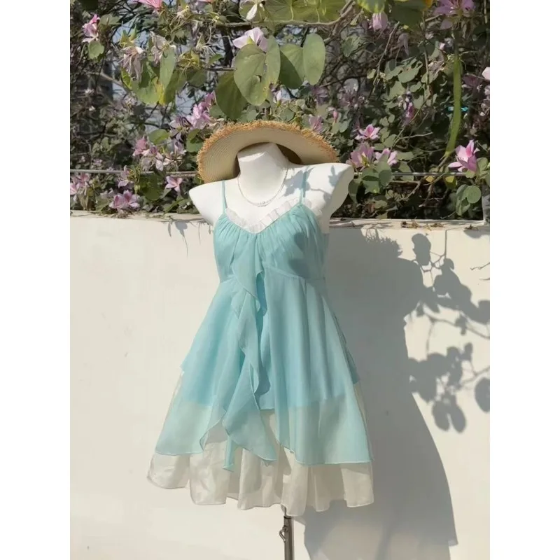 Mermaid love song vintage retro chiffon top set, thin summer top two-piece set