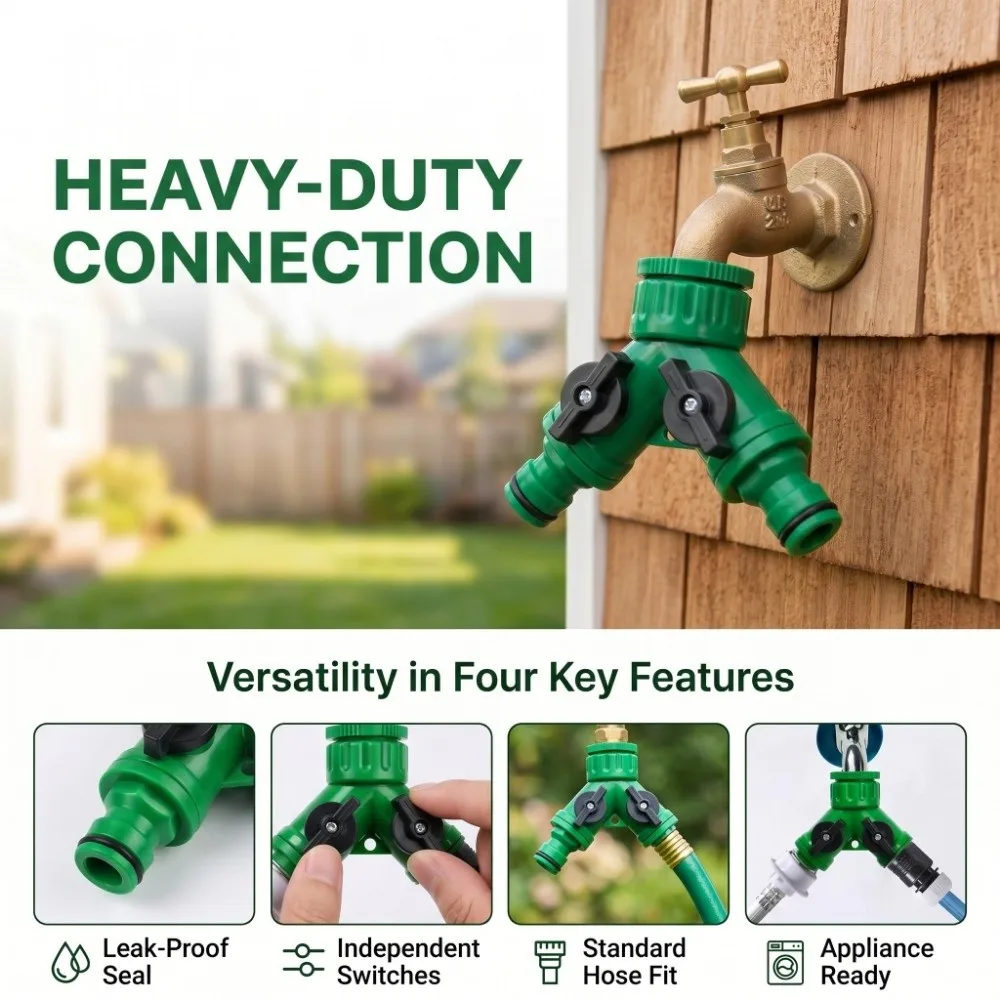 

Female Thread Y-Type Hose Splitter 2-Way Valved Splitter Water Hose Splitter On/Off Valve Dual-Purpose