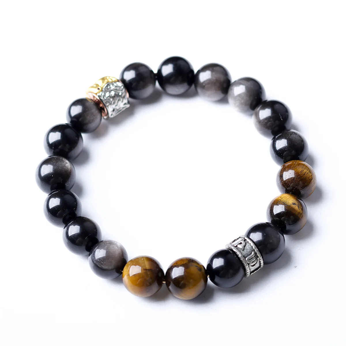 New 2026 Silver Sheen Obsidian Bracelet with Tiger Eye Stone Original One Thought Beaded Bracelet Gifts view 5