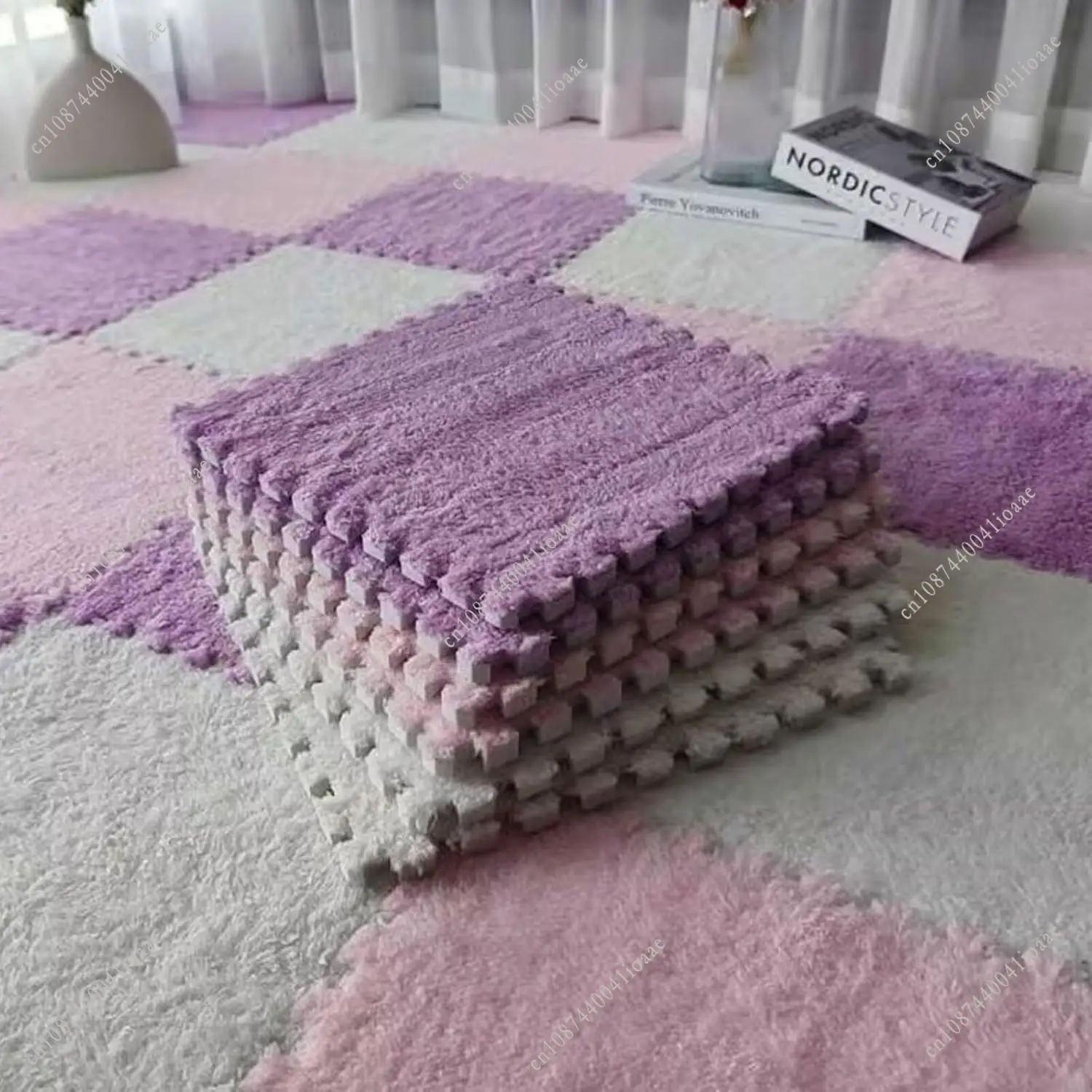 6Pcs 3 Colors Interlocking Carpet Tiles 30x30x1CM Decorative Mat Room Decoration Impact-Resistant EVA Floor Decoration Mat view 6