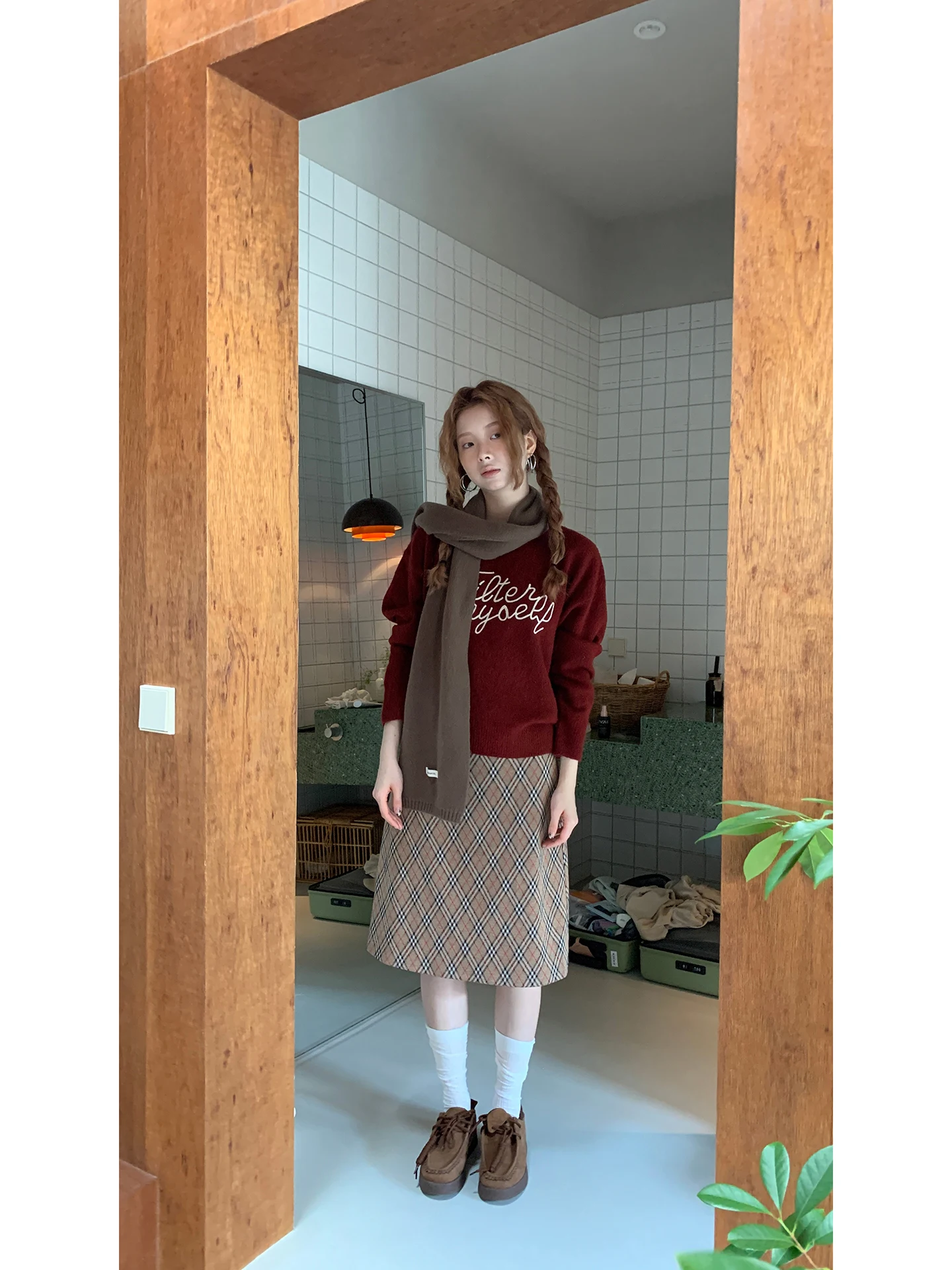 

Красная юбка трапециевидной формы Celebri, женская новинка 2025, осенняя клетчатая юбка с низкой талией, полиэстер, хлопок, полиэстер, волокно, прямая трубка