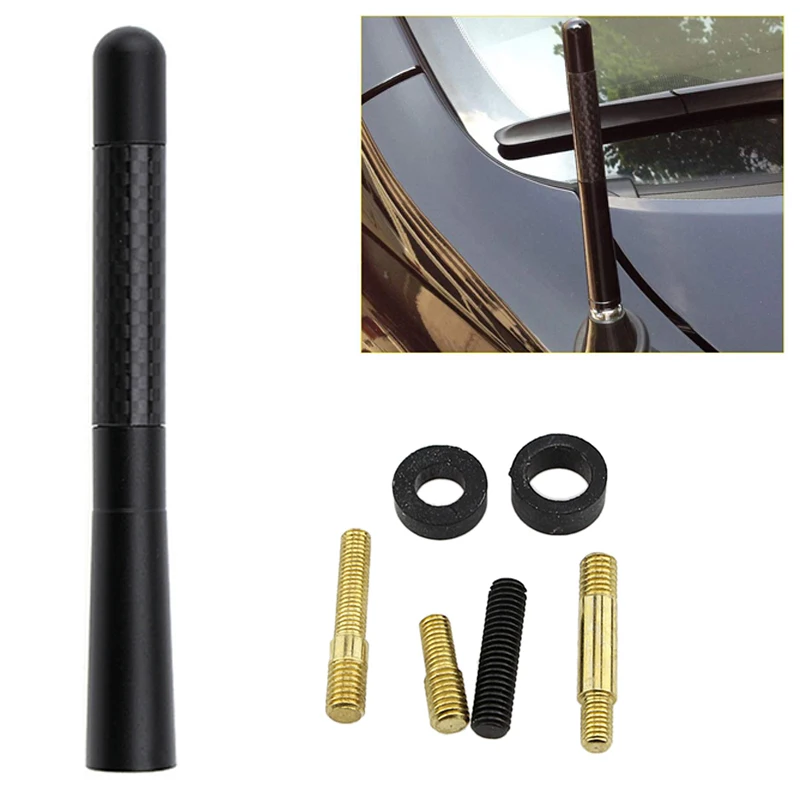 12cm Universal Aluminum Carbon Fiber Car AM/FM Radio Aerial Short Antenna + Screw Fit for Most Cars with Screw-On Radio Antenna