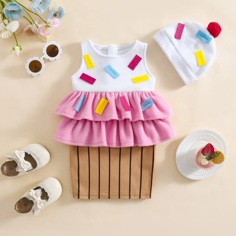 

Christmas Baby Girl Clothes Cake Skirt Outfit Set Cute Fancy Sleeveless Infant Costume Colorful Candy Accents Girls Party Dress
