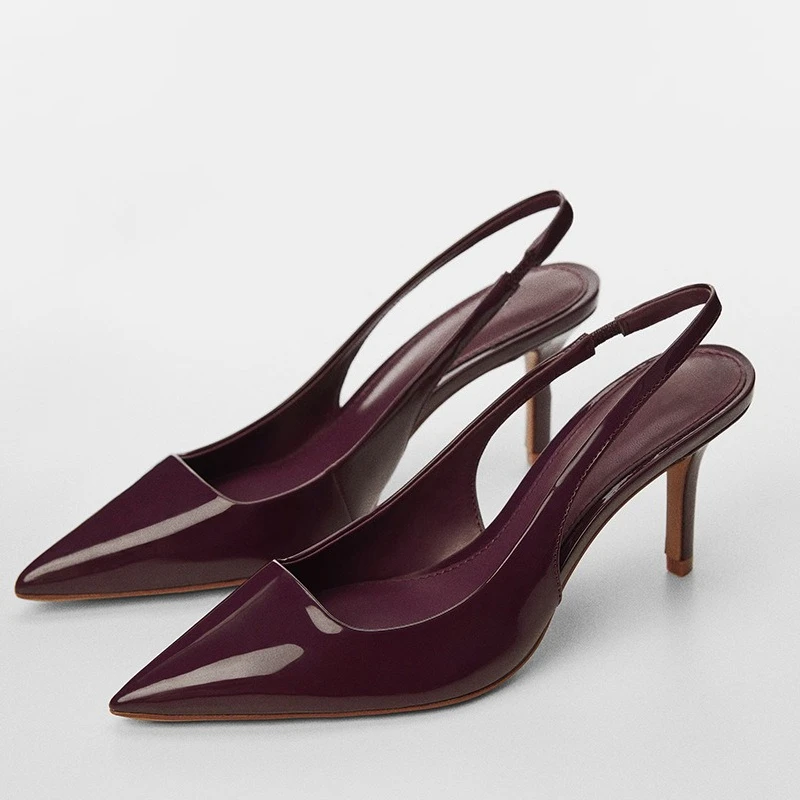 

Patent Leather Pointed Toe Pumps Heeled Sandals Women Concise Fashion Office Dress Shoes Elegant Slingback High Heels Female
