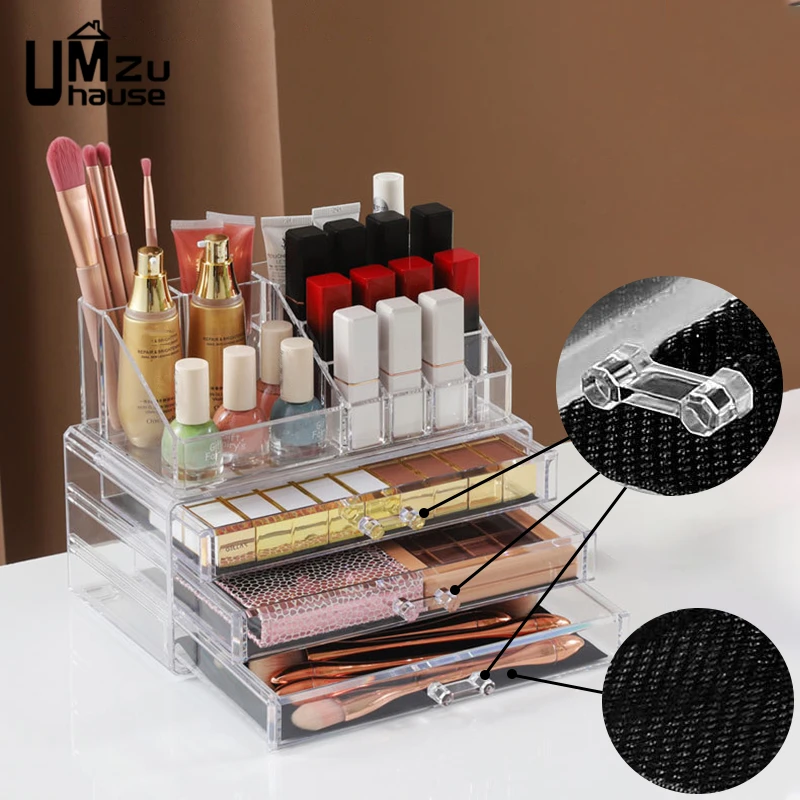 Makeup Storage Boxes Clear Drawer Divided Display Acrylic Case Jewelry Lipstick Brush Bins Stackable Cosmetic Dresser Organizers