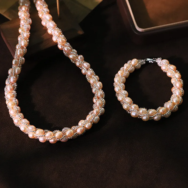 

Оригинальный натуральный белый жемчуг, ожерелье, браслет, комплект для женщин, очаровательное модное колье, роскошная цепочка на ключицу, универсальные ювелирные изделия, подарок