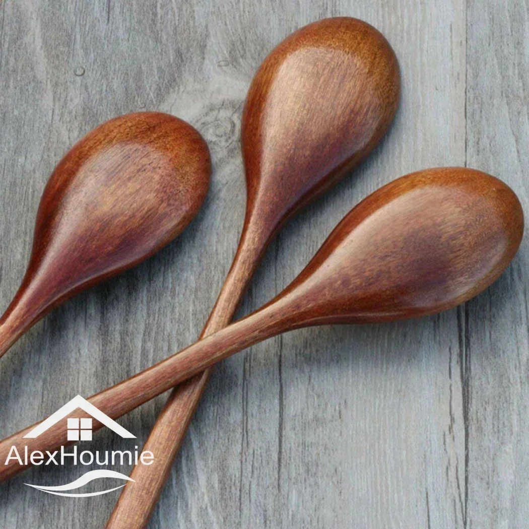 Acheter Cuillères à soupe en bois, cuillère en bois pour manger, mélanger, remuer, cuillère à Long manche, ustensiles de cuisine 6 pièces