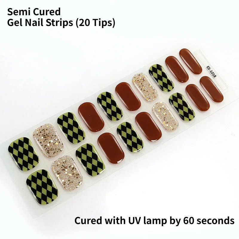 

20PCS Semi Cured Gel Nail Stickers Set for UV Lamp Full Cover Manicure DIY Women Fashion Nail Art Decoration Gel Nail Patch