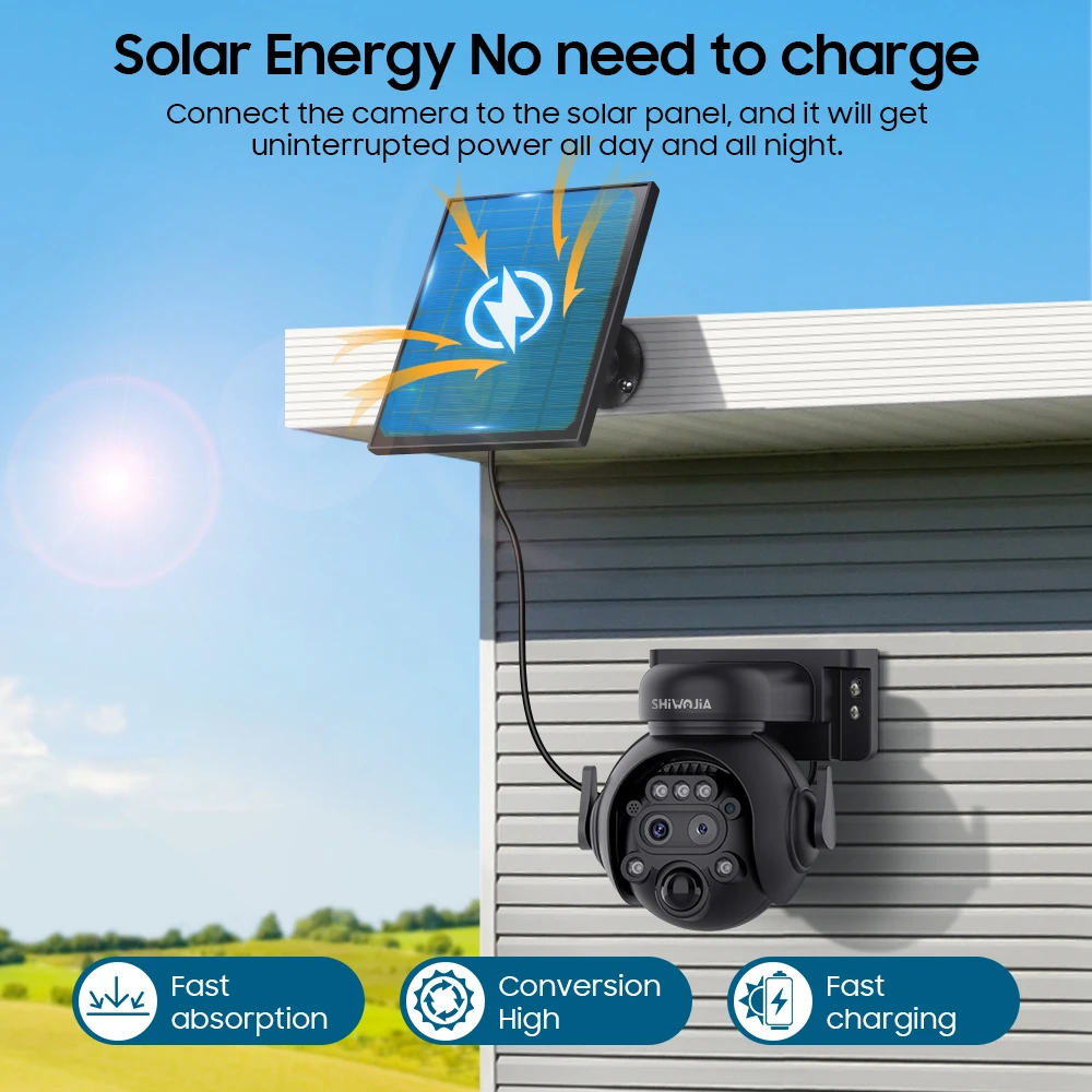 SHIWOJIA 6MP 12X Optical Zoom 4G Solar Camera WiFi PTZ PIR Detection AI Human Auto Tracking Security Cameras Outdoor