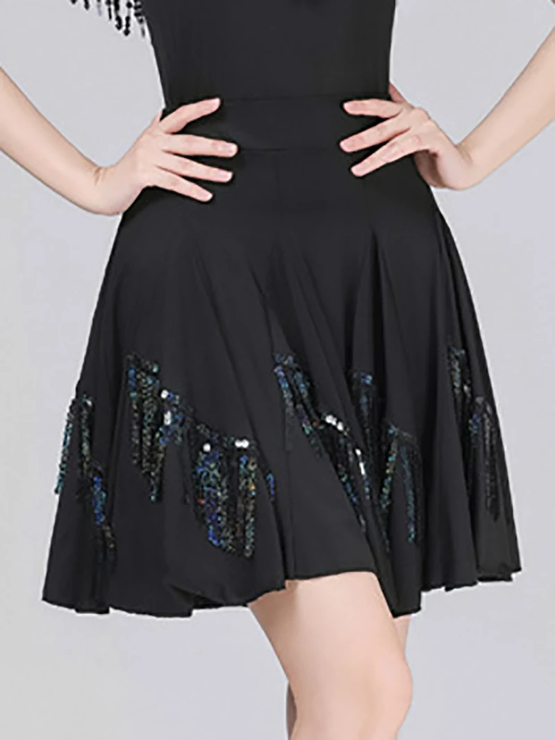 Costume de danse latine pour adultes, demi-jupe courte carrée en gaze avec strass pour femmes, entraînement de Performance, Rumba Samba, vêtements de pratique