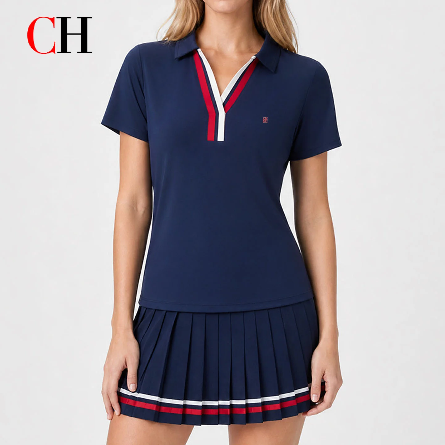 CH Women's Polo Shirt Short Sleeve V Neck Color Block Casual Slim Golf Tennis Top Sportswear Various Colors Available