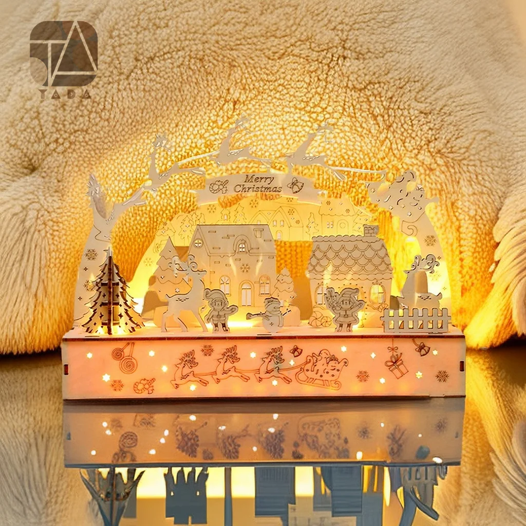 

Tada 3D Christmas Lamp Wooden Puzzle with Light Assembly Model Toys Birthday Gift For Children Kids Adult