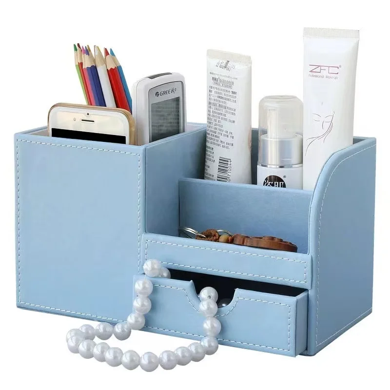 Fashion Creativity Multi-function Pencil Holder Household Office Kitchen Bedroom Desktop Leather Drawer Storage Box