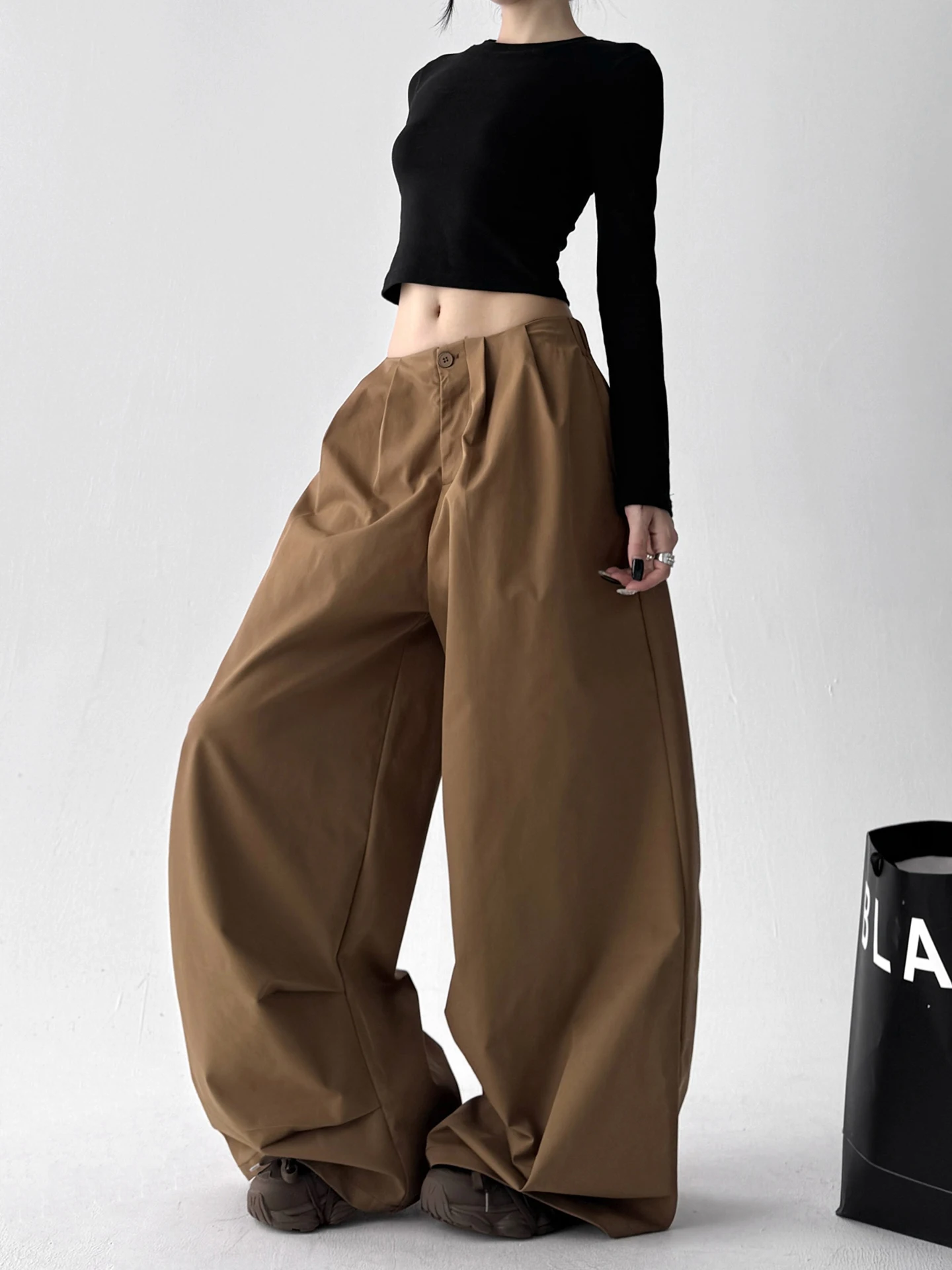 Plones de Trabajo de Cintura Alta y Pierna Ancha de Diseño Original para Mujer, Estilo Nuevo de Otoño, Plones Casu...