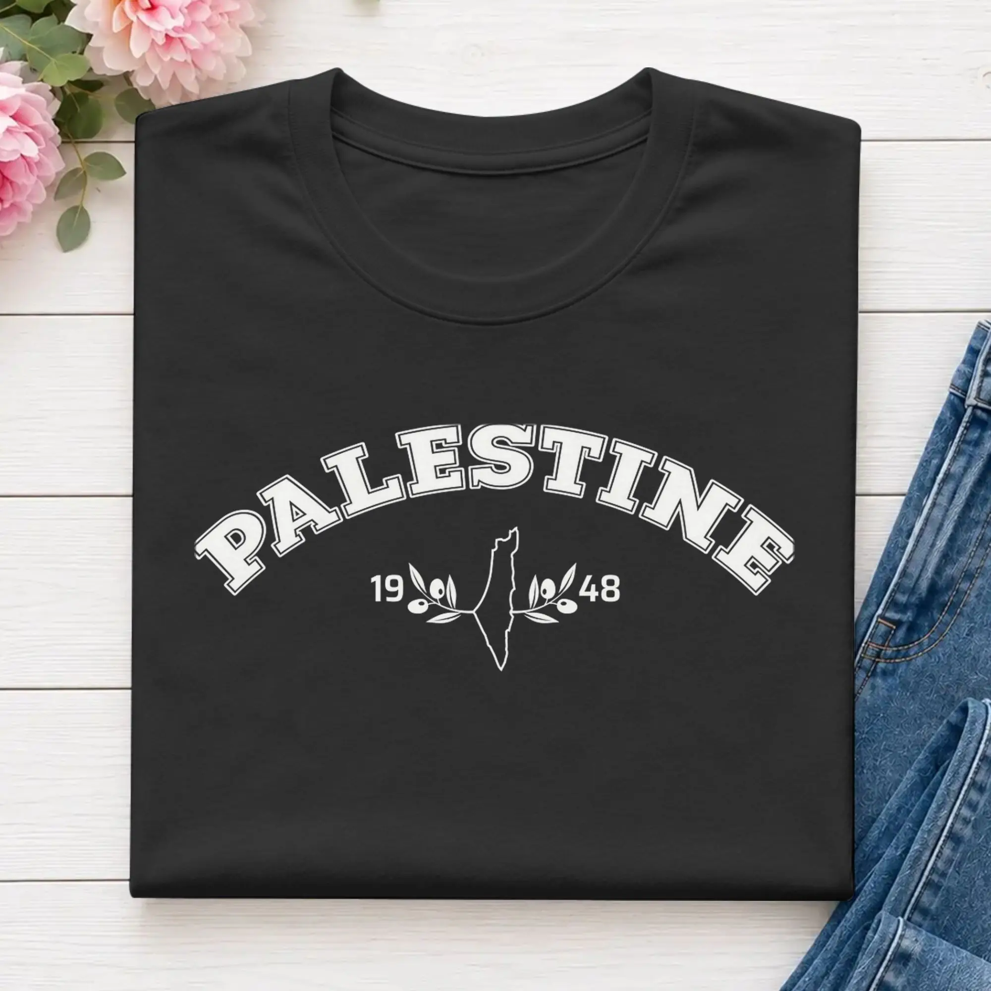 Palestine 1948 Map Olive Branch Symbol Of Palestinian Struggle T-Shirt for Men  100% Cotton Tee Shirt T Shirts 4XL 5XL Clothing